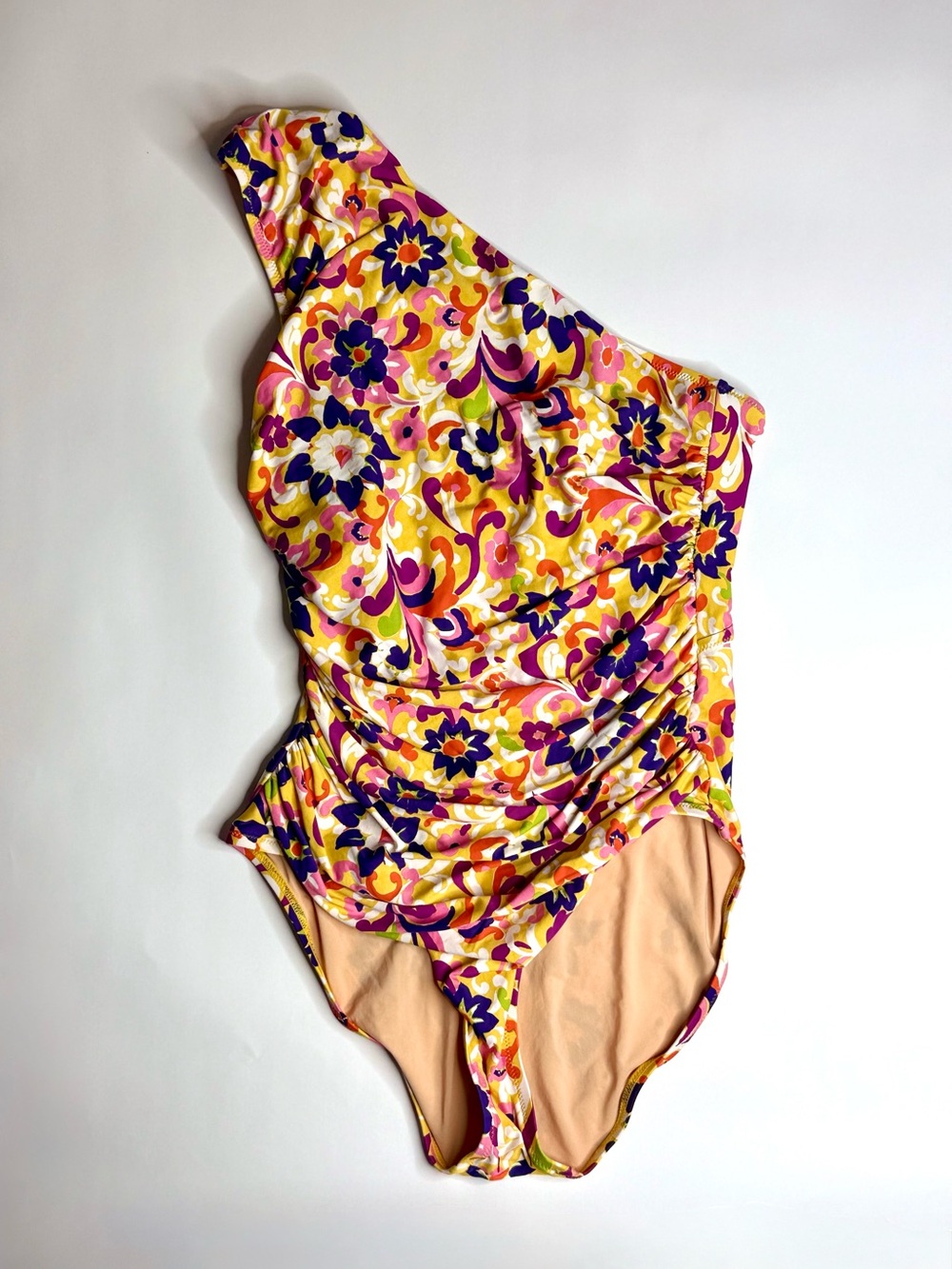 J. Crew One-Shoulder Floral Kids Swimsuit in Yellow, Pink & Purple